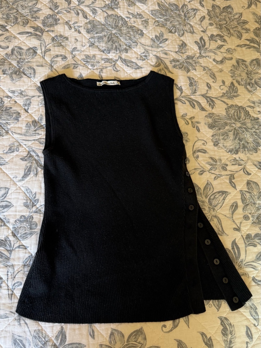 Black Sleeveless Knit Button-Trim top